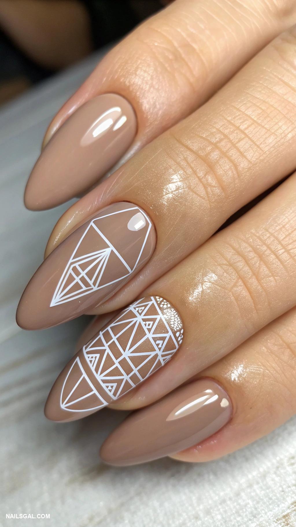 neutral color nail designs Geometric lines in taupe
