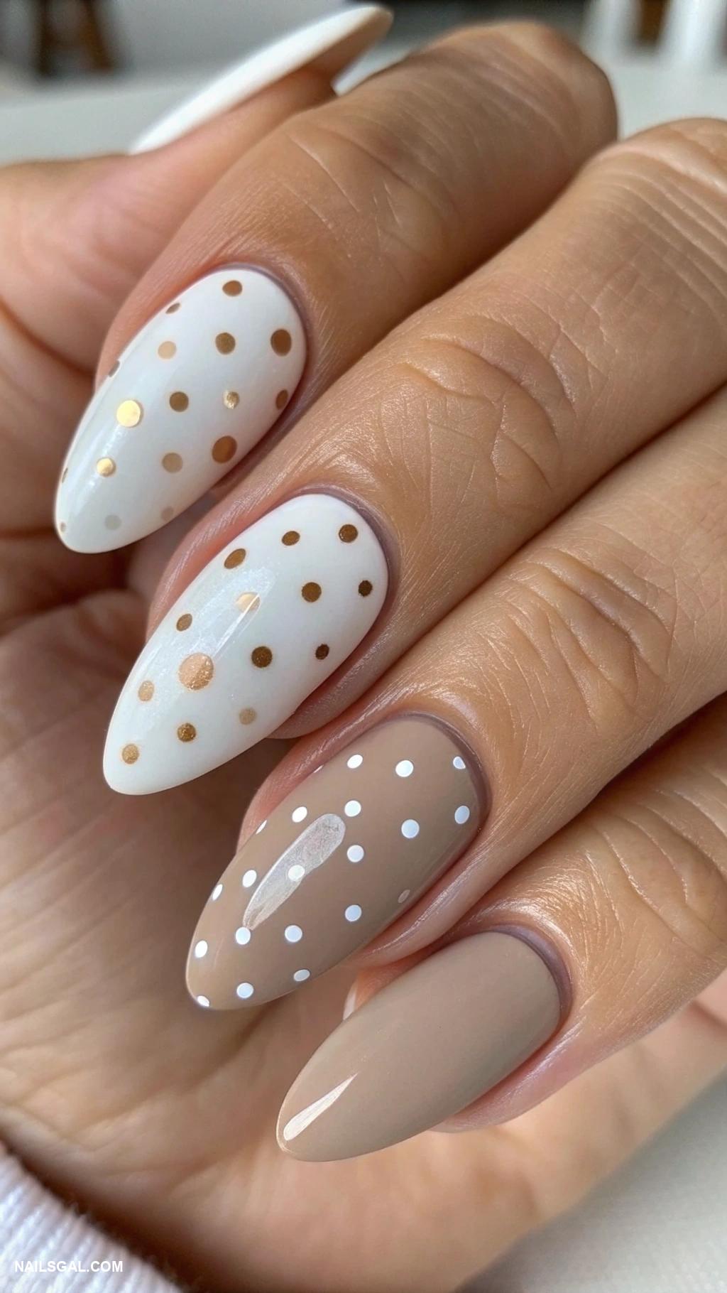 neutral color nail designs Matte taupe with glossy dots