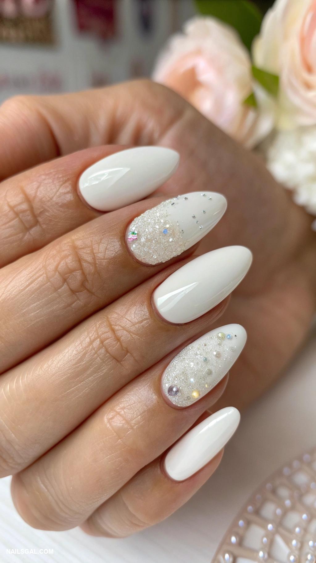neutral nail colors Creamy white with subtle sparkles