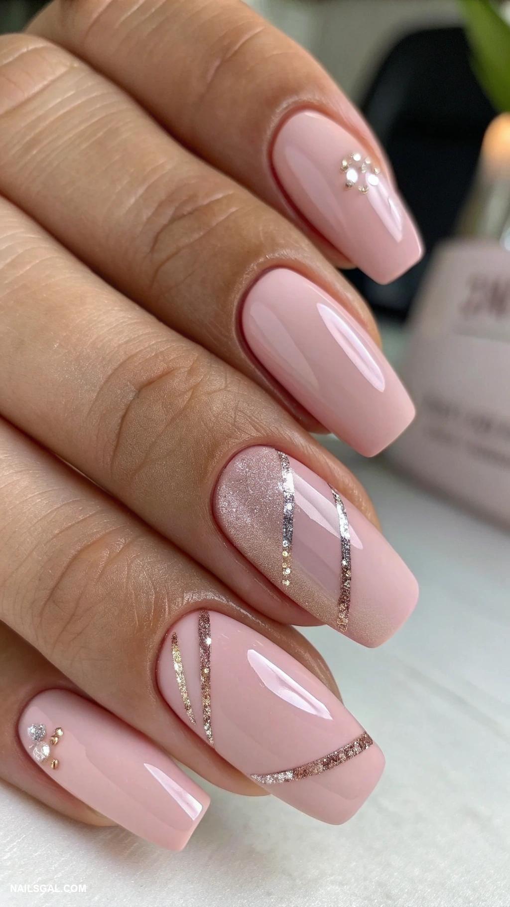 neutral nail colors Dusty pink with shimmer accents