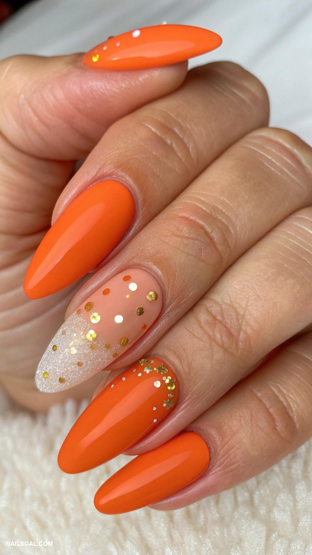 orange fruit nails Matte orange finish with glossy tips