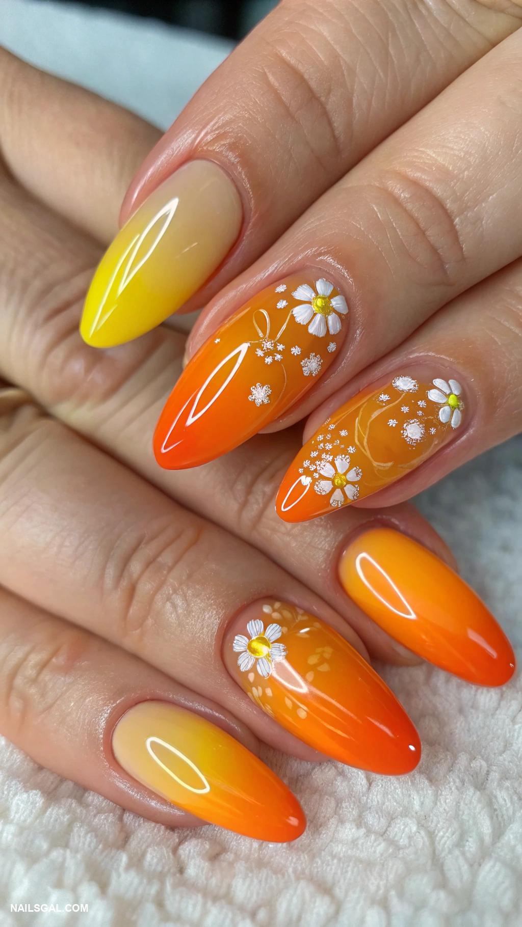 orange fruit nails Ombre effect from orange to yellow