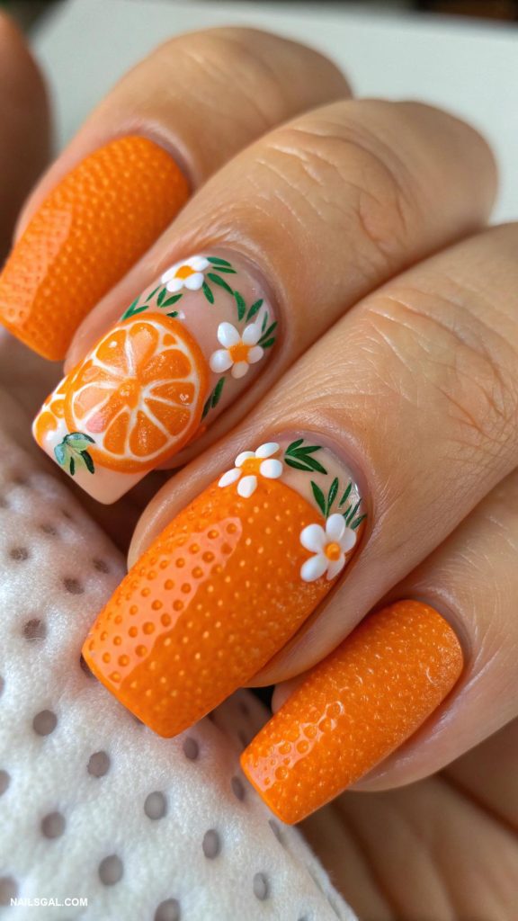 orange fruit nails Zesty orange with textured finish