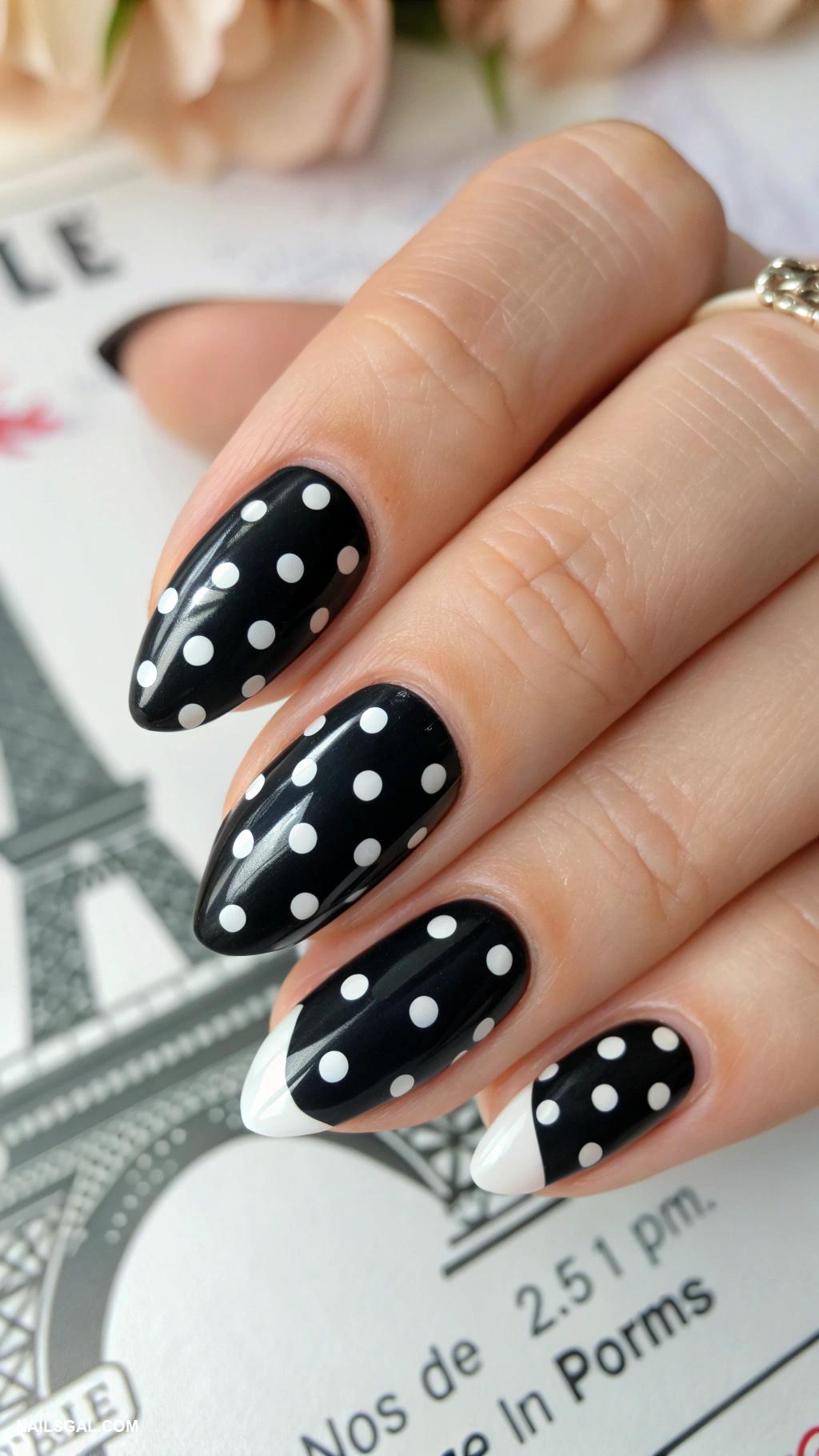 paris nails Classic black and white polka dots