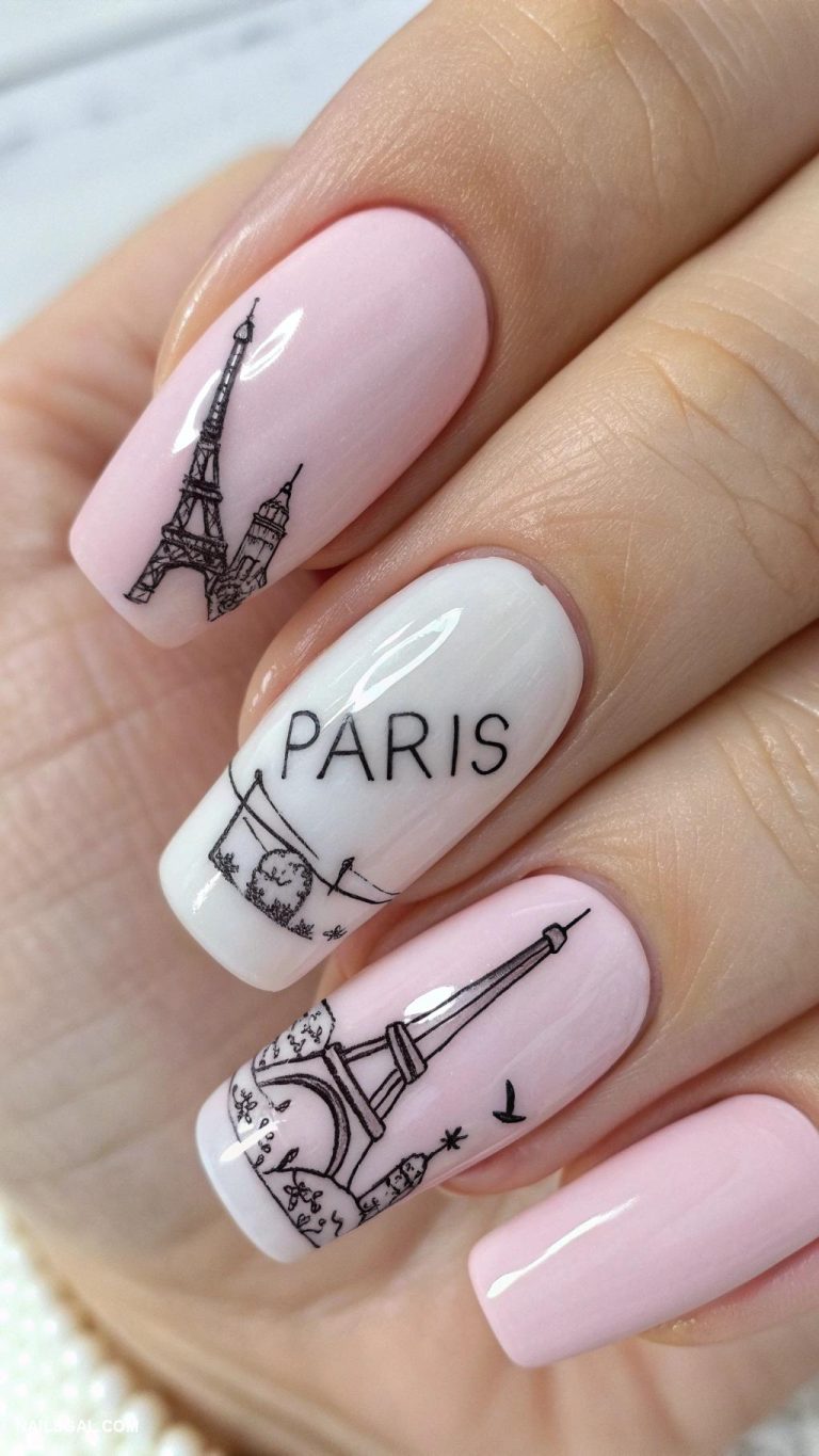 paris nails Minimalist line drawing of Paris skyline