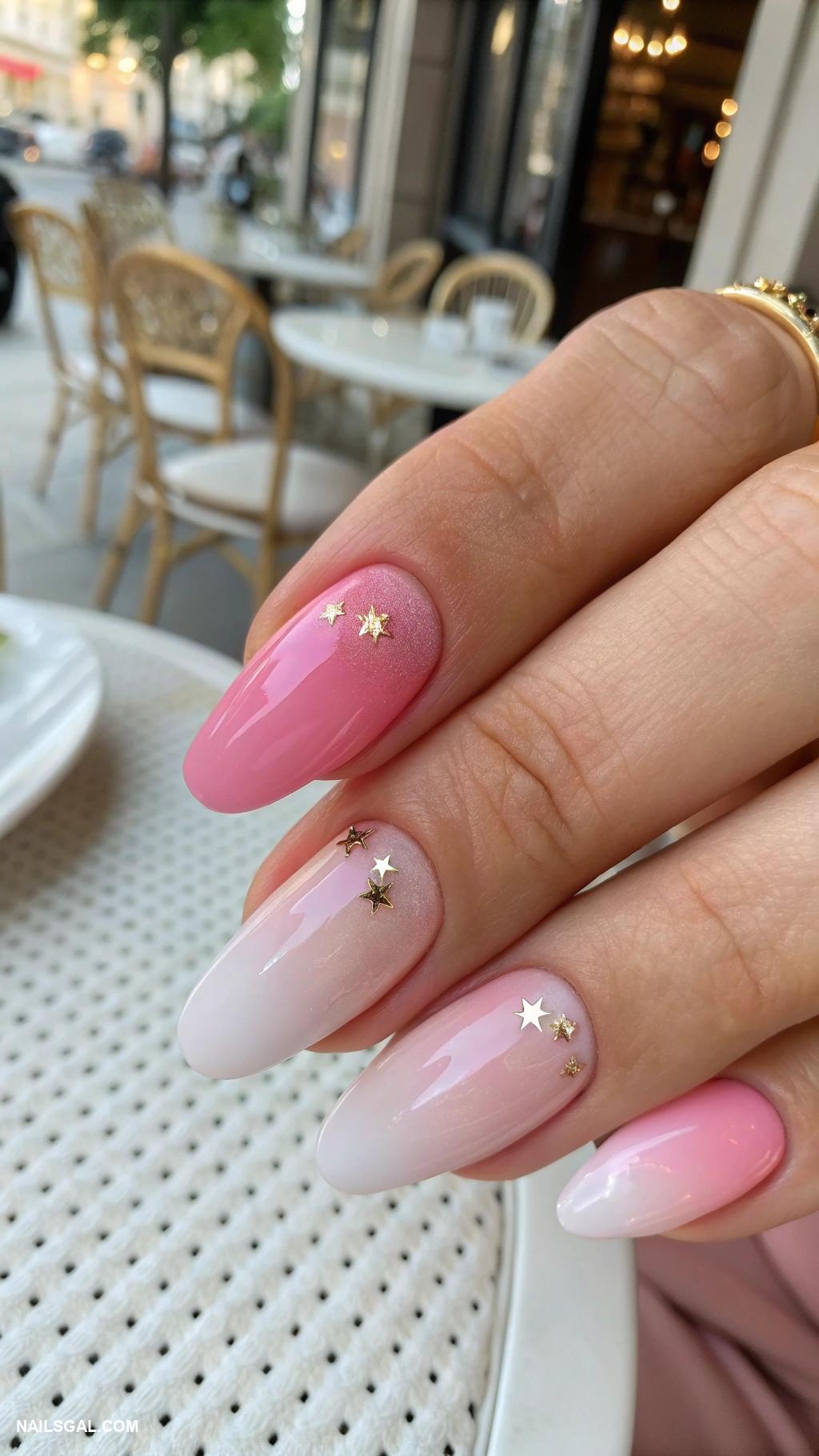 paris nails Ombre pink with tiny gold accents