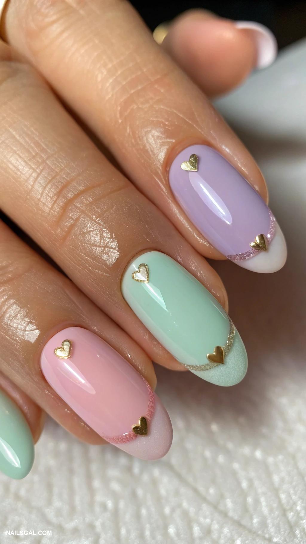 paris nails Pastel French tips with heart accents