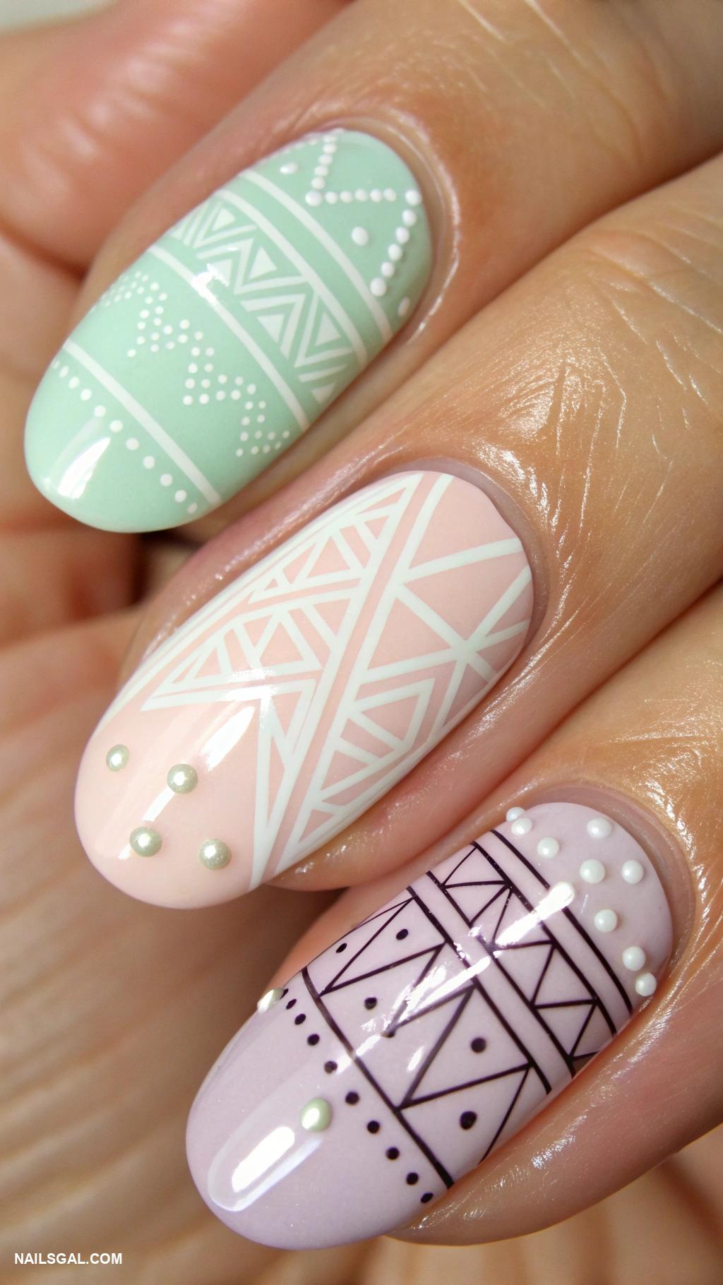 pearl white nails Geometric patterns on pearl white base