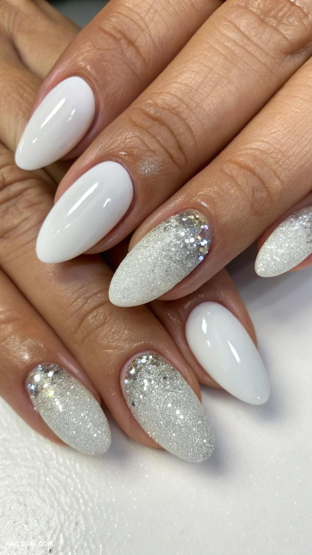 pearl white nails Pearl white with silver glitter ombre