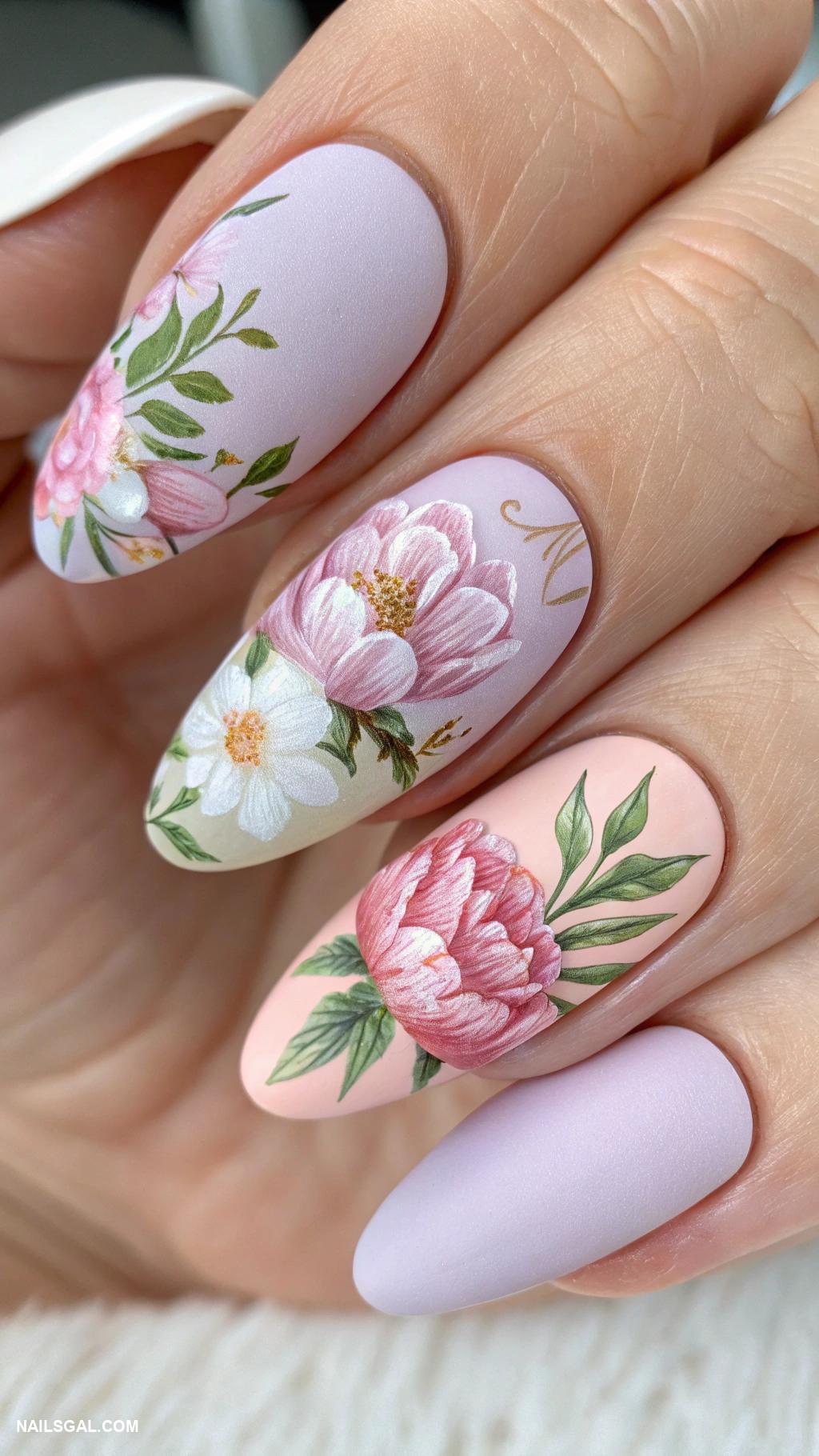 peony nails Elegant matte finish with peony art