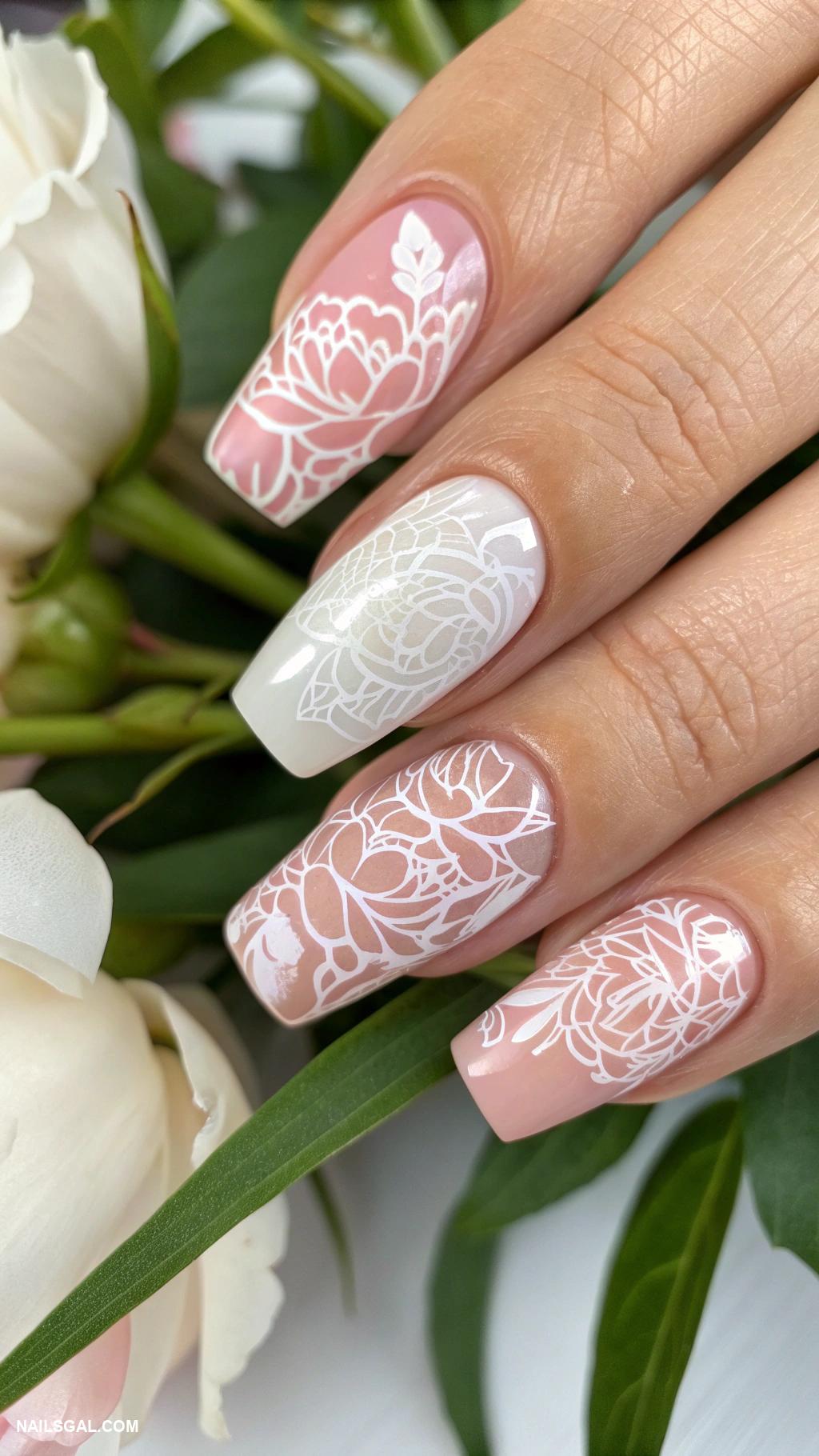 peony nails Negative space peony floral patterns