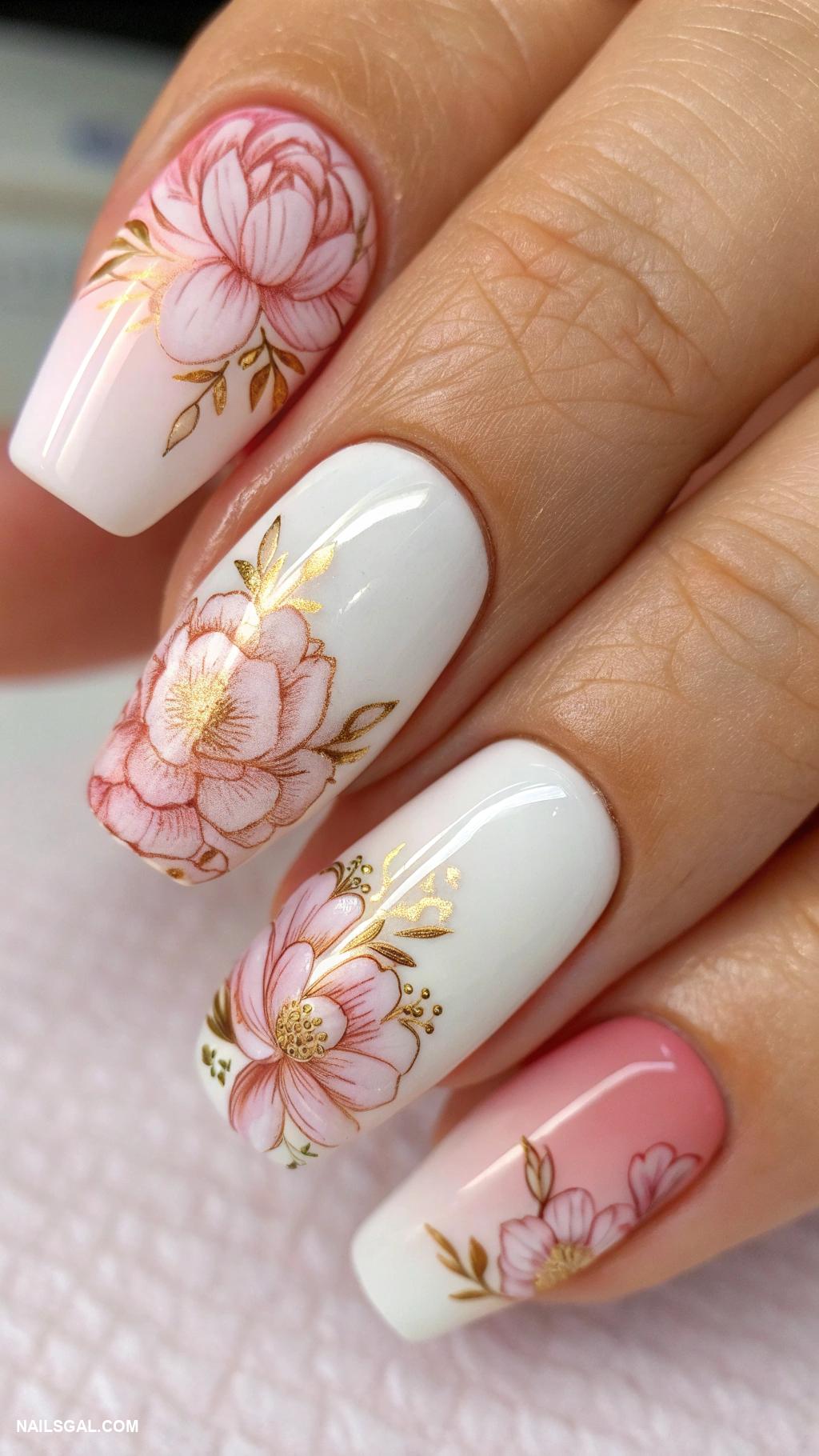 peony nails Ombre nails featuring peony details