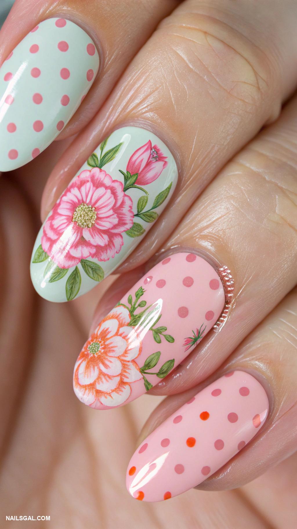 peony nails Peony and polka dots playful combo