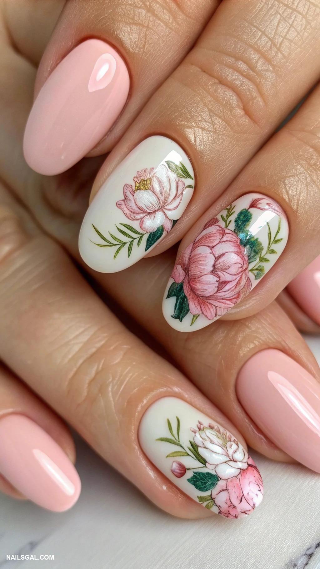 peony nails Peony cluster on accent nails only