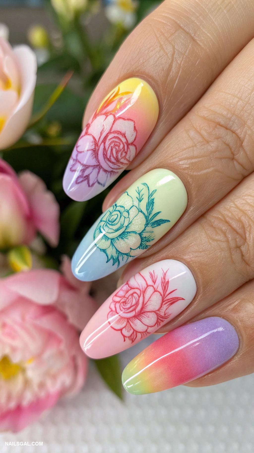 peony nails Rainbow peonies for a fun summer look