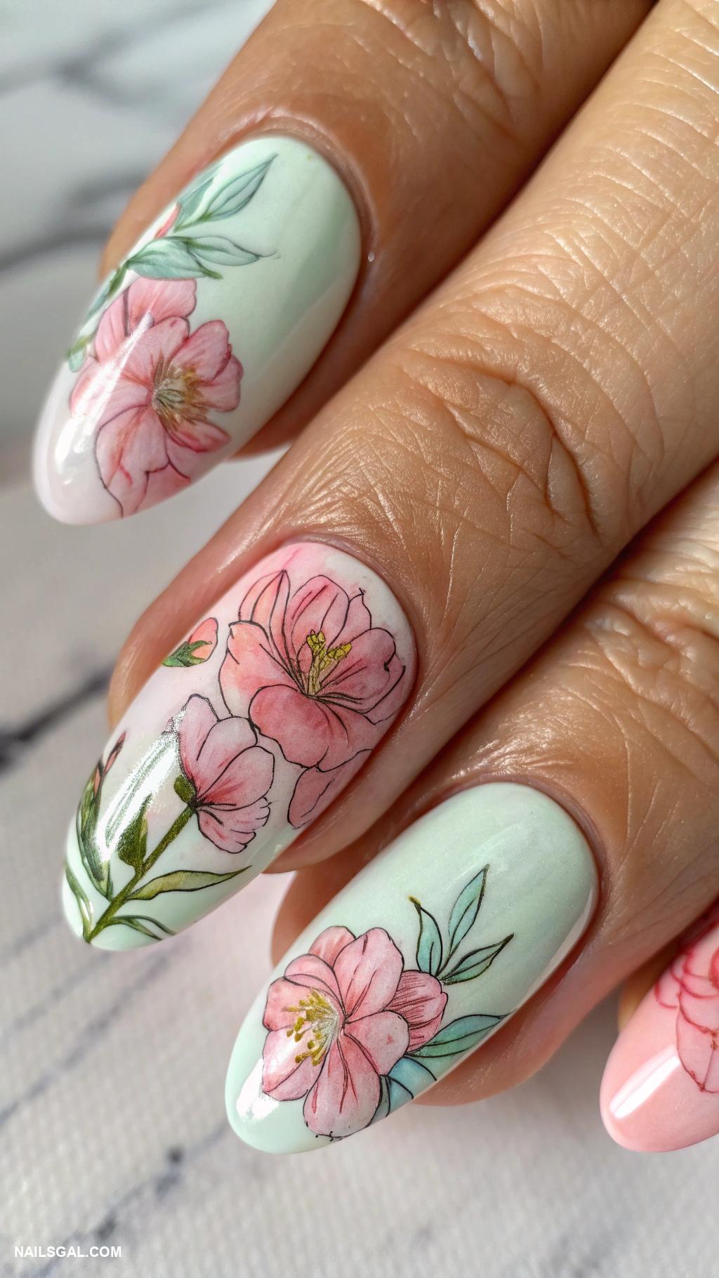 peony nails Watercolor peony designs with soft hues