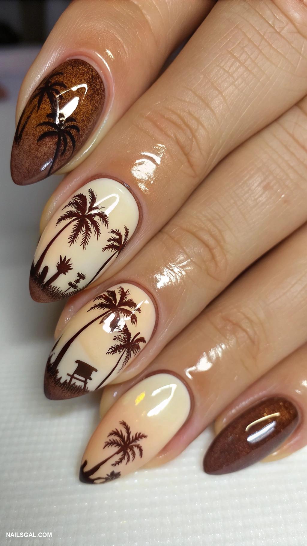 pina colada nails Coconut shell design with glossy finish