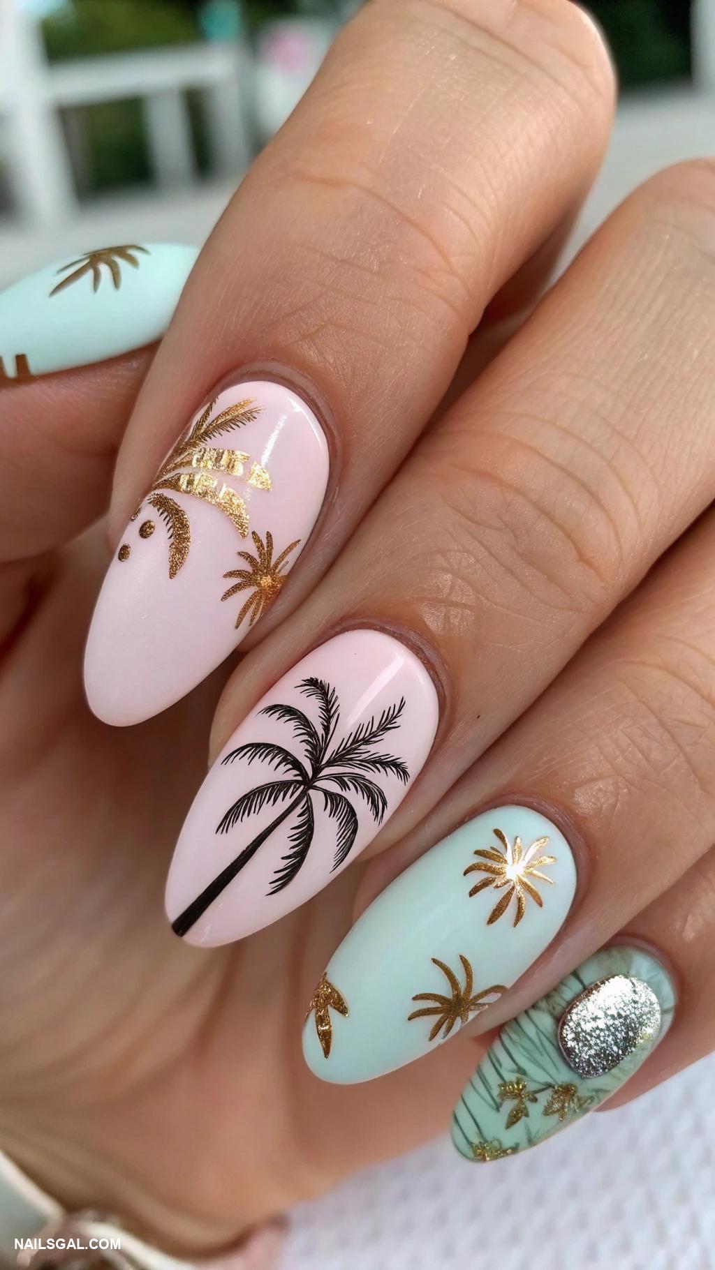 pina colada nails Matte finish with shiny coconut art