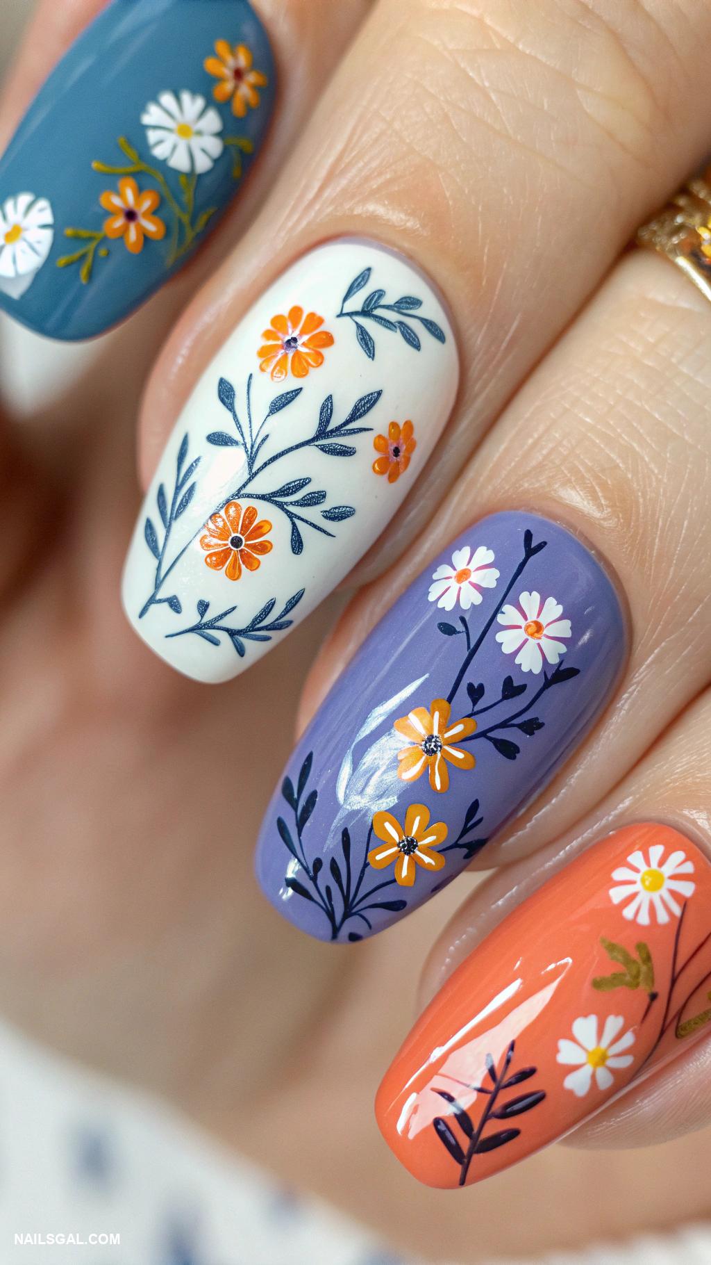 santorini nails Floral designs with Mediterranean color palette