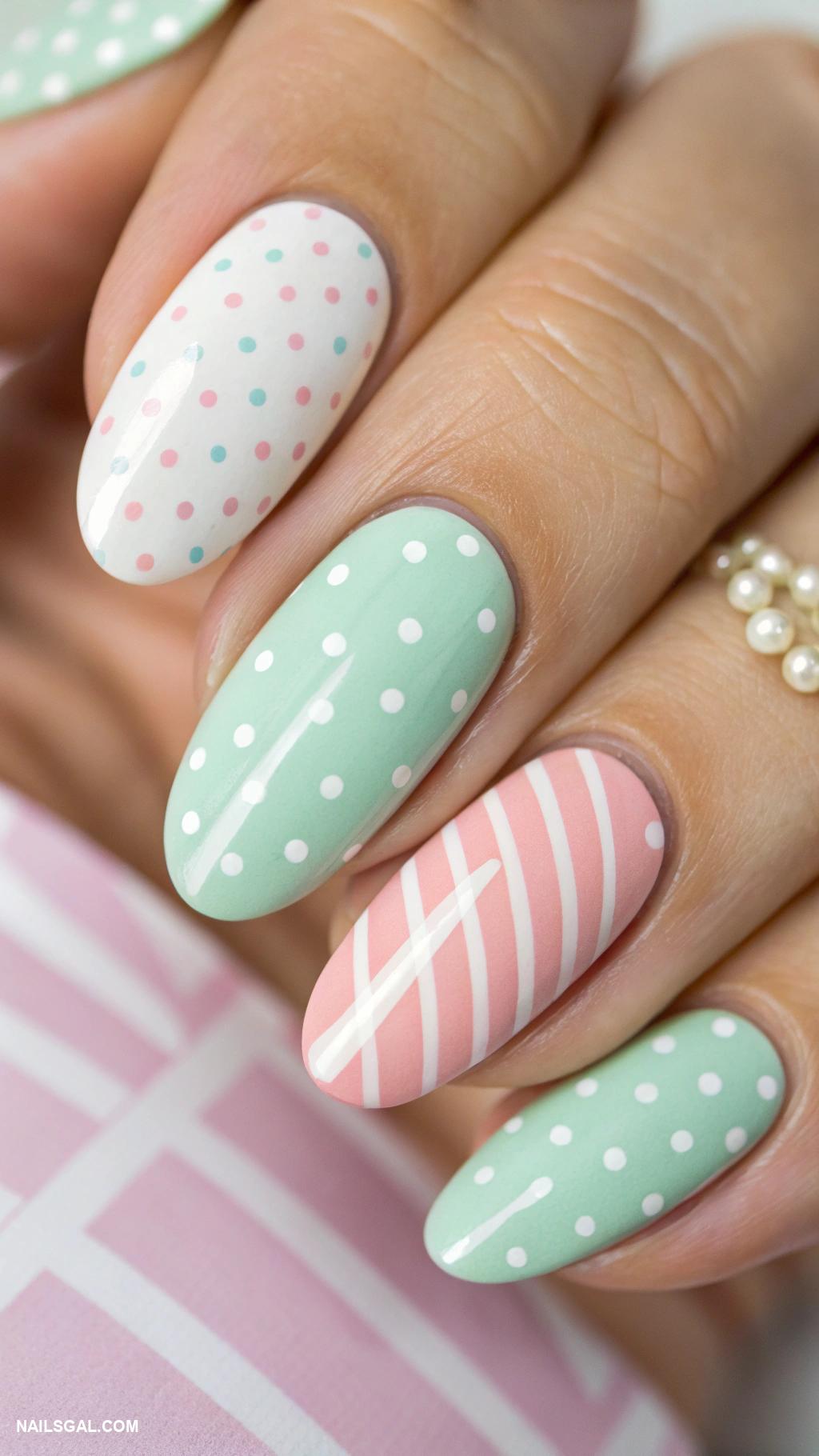 santorini nails Polka dots on pastel backgrounds