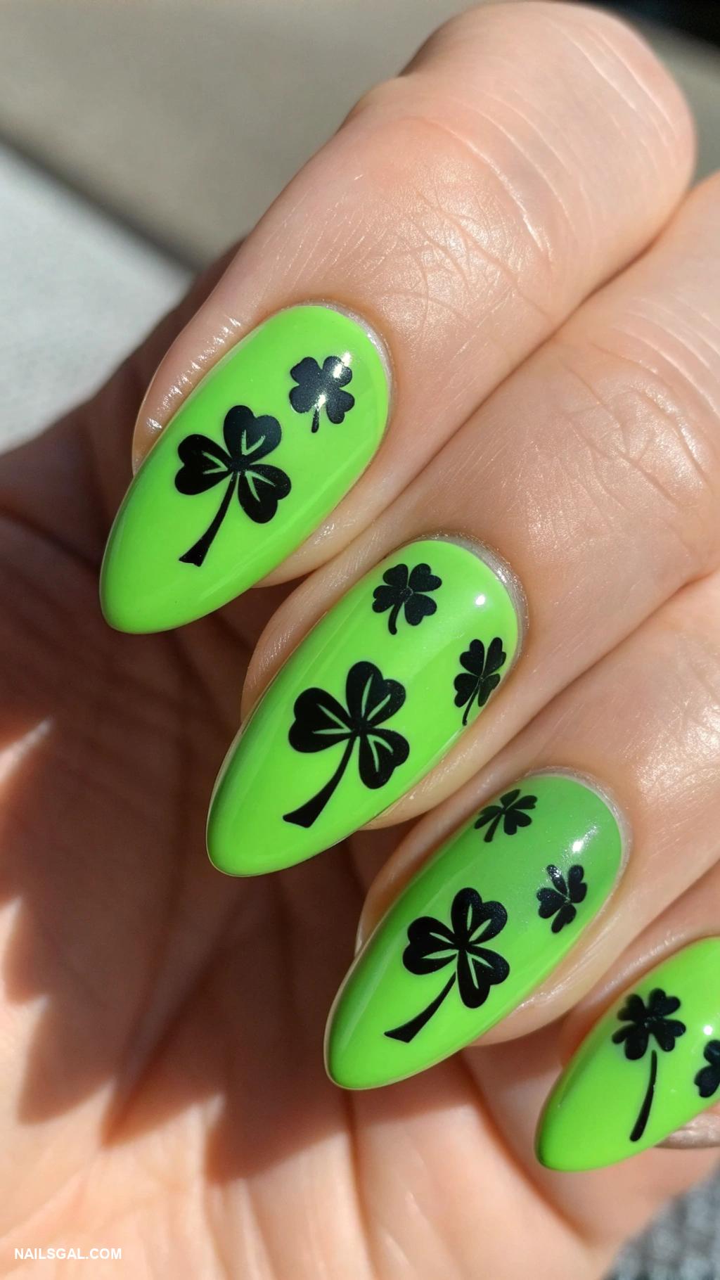 shamrock nails Bright green base with negative space shamrocks