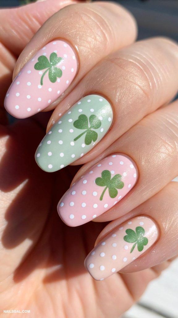 shamrock nails Charming polka dot nails with pastel shamrocks