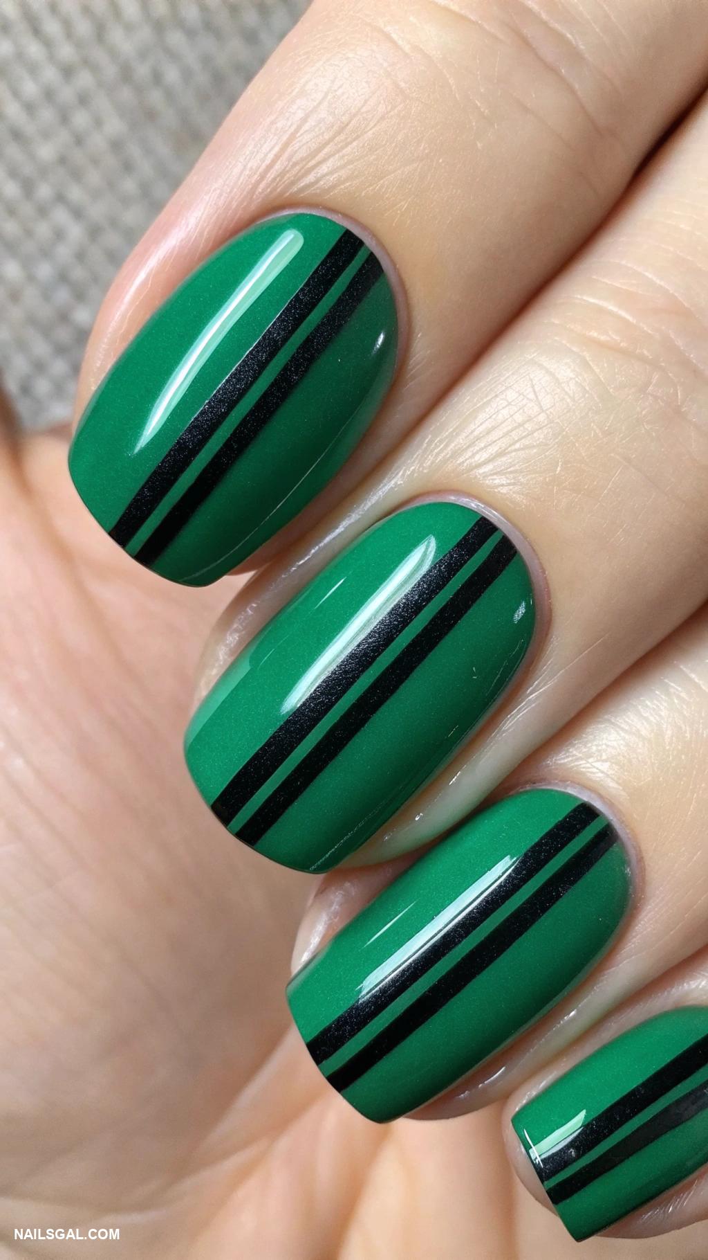 st patricks day nails Monochrome green with bold black stripes