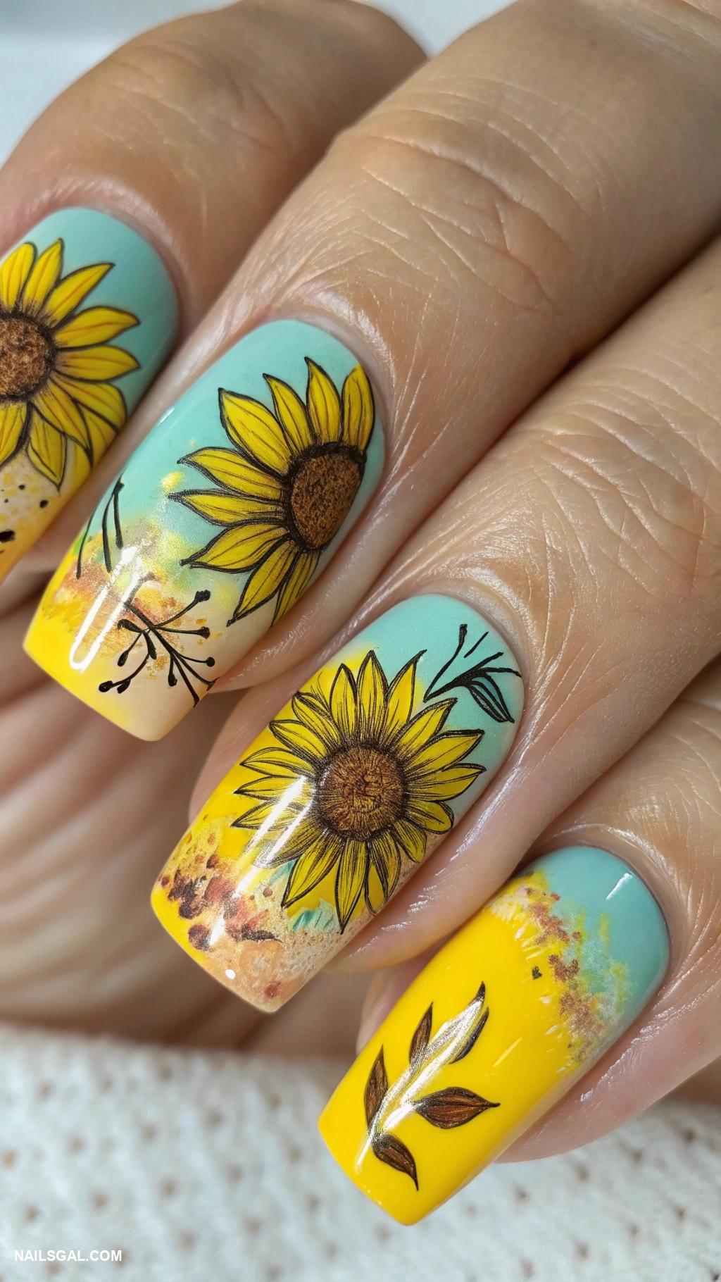 sunflower nails Sunflower mix with abstract art
