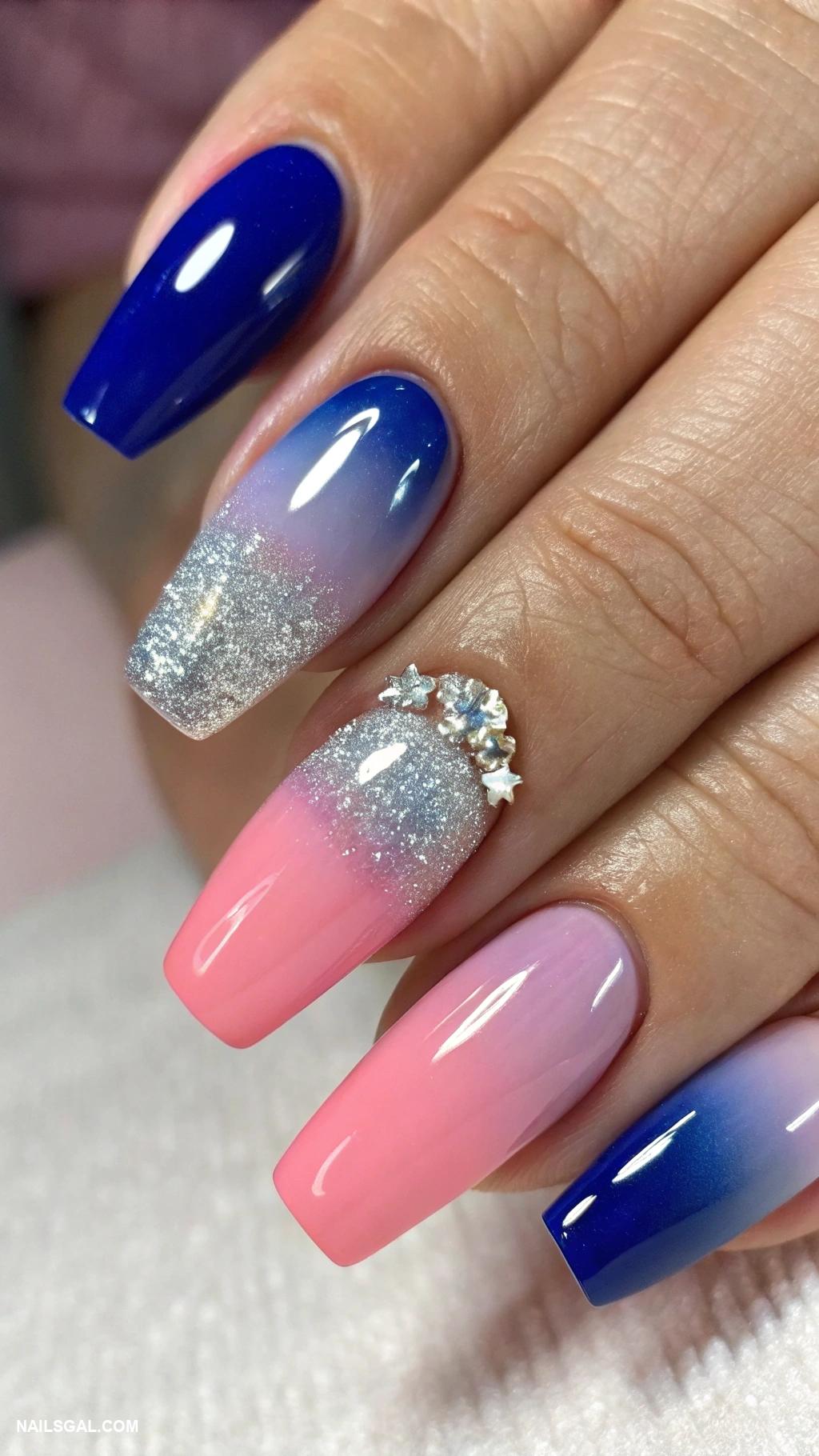 blue and pink nails Ombre blue and pink transition