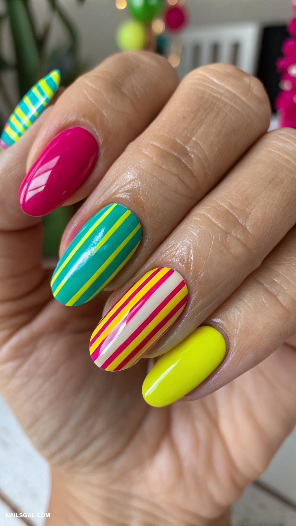 cinco de mayo nails Bold stripes in bright colors
