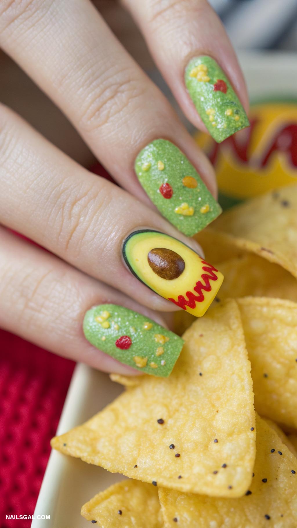 cinco de mayo nails Guacamole and chips nail design