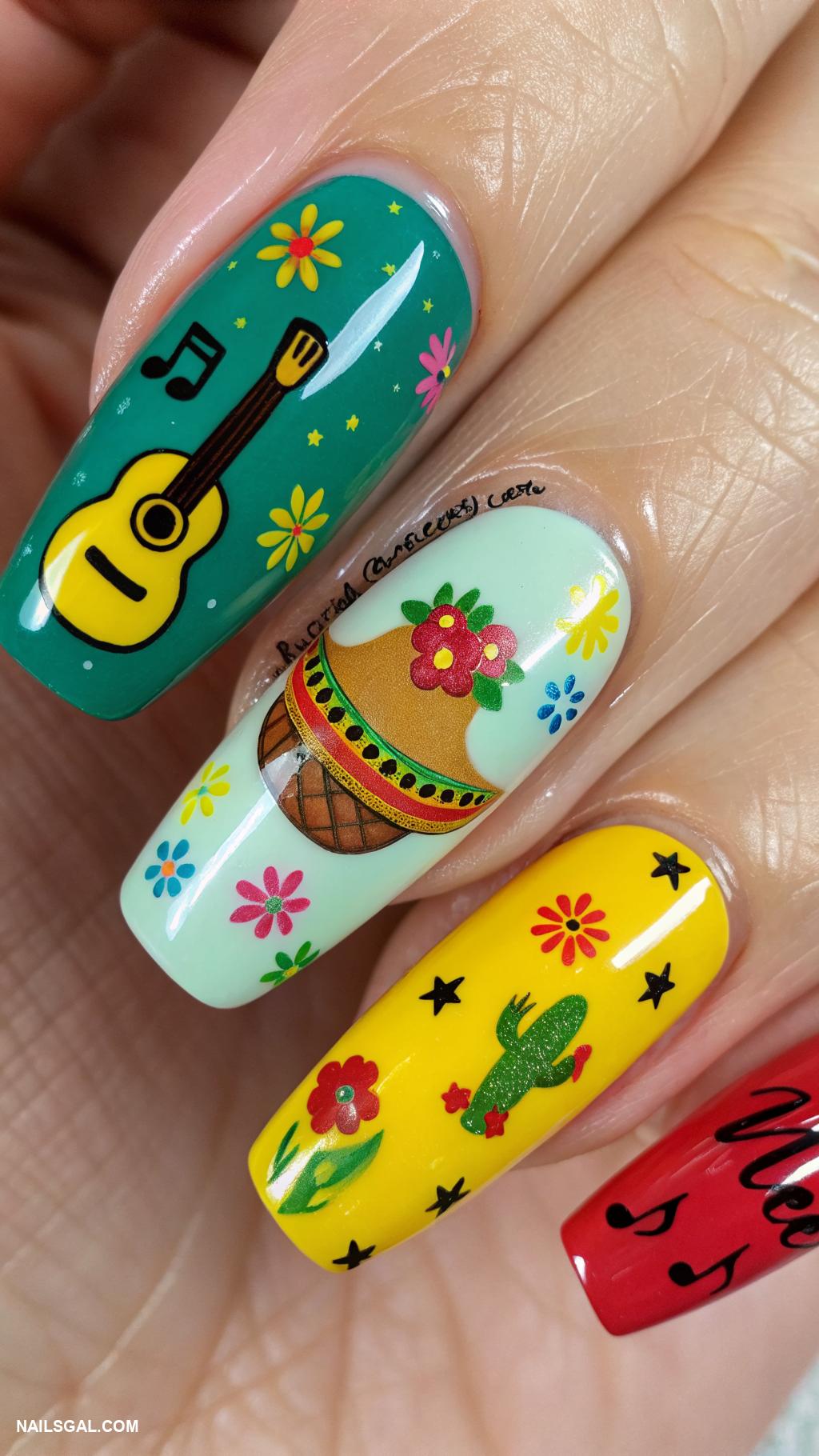 cinco de mayo nails Guitar silhouette art on nails