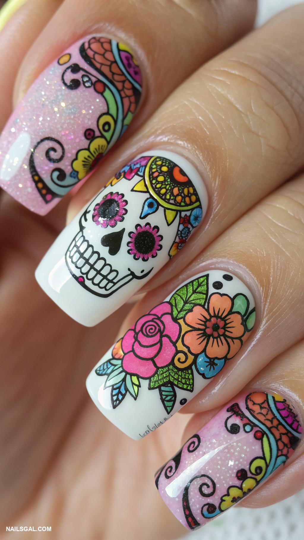 cinco de mayo nails Sugar skull inspired nail art