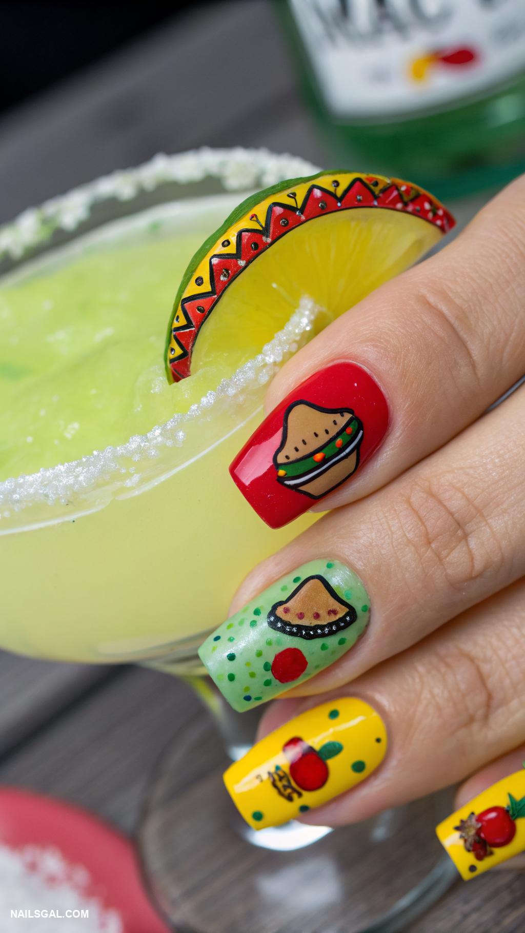 cinco de mayo nails Taco and margarita nail art