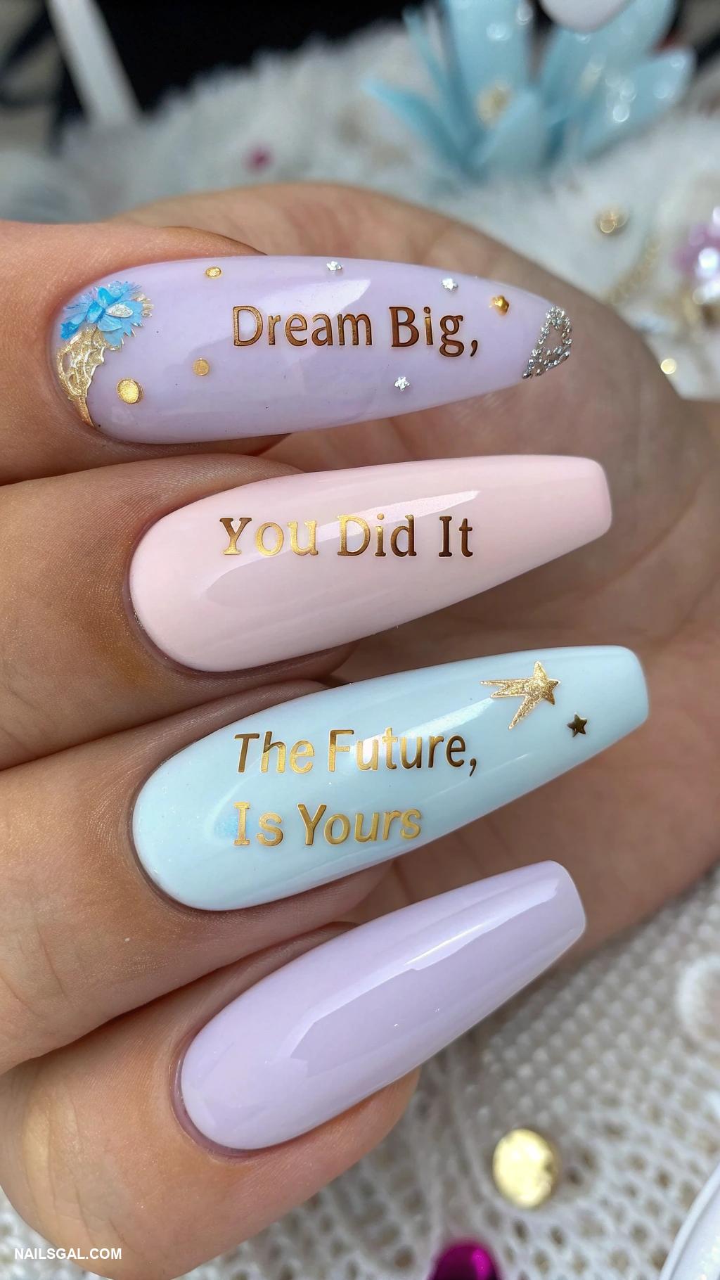 graduation nails acrylic Inspirational quotes on accent nails
