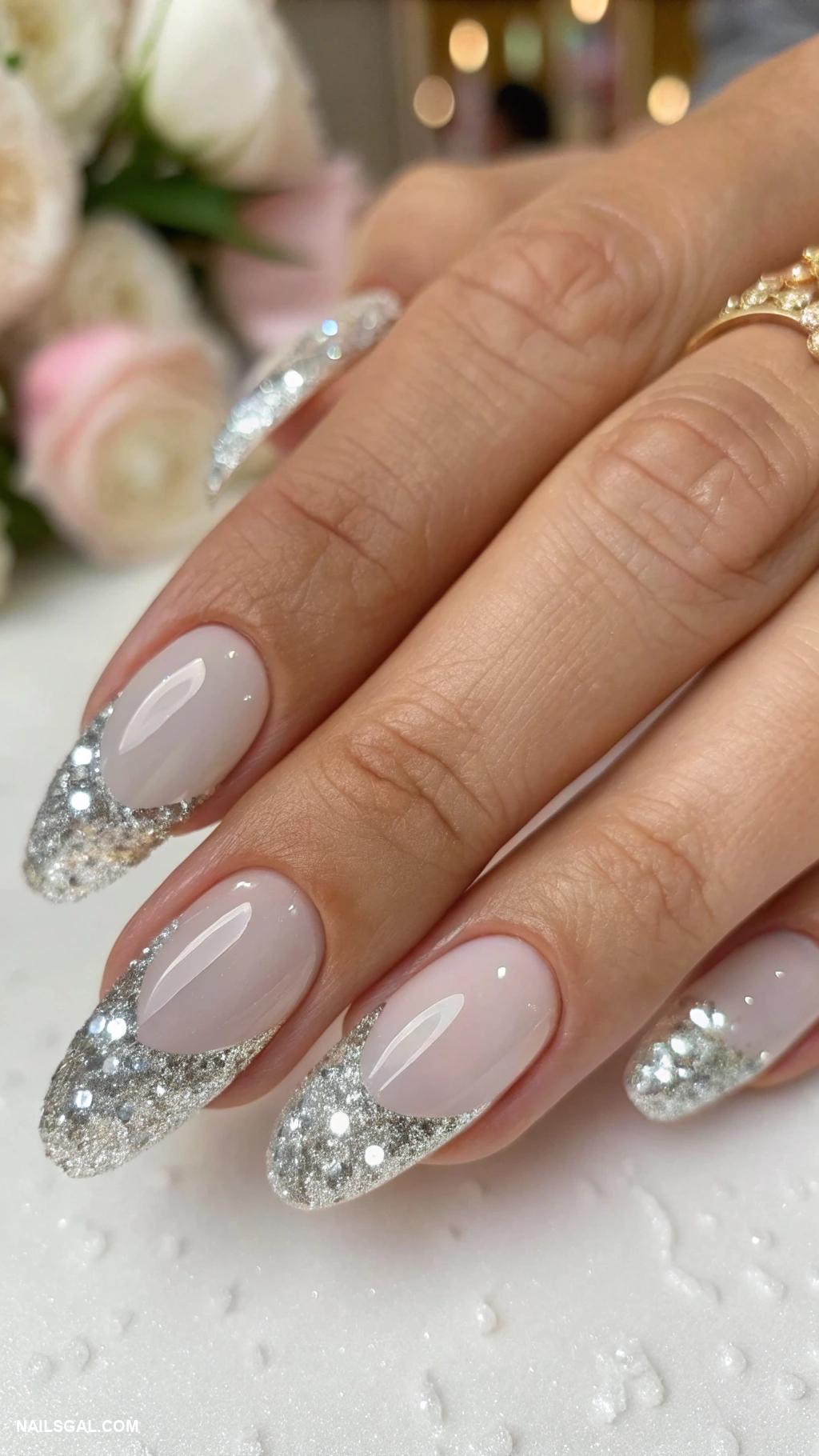 graduation nails acrylic Negative space with glitter tips