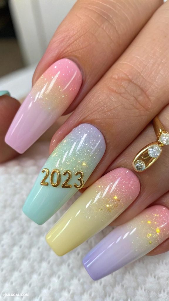 graduation nails acrylic Pastel rainbow with graduation year