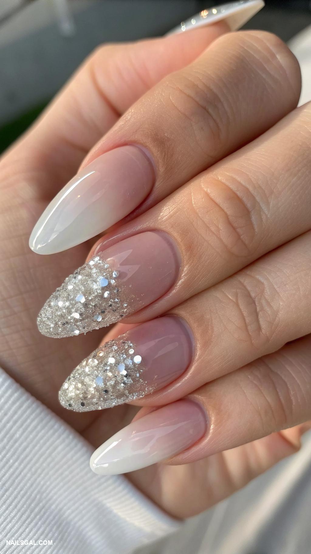 neutral acrylic nails Clear tips with subtle glitter fade
