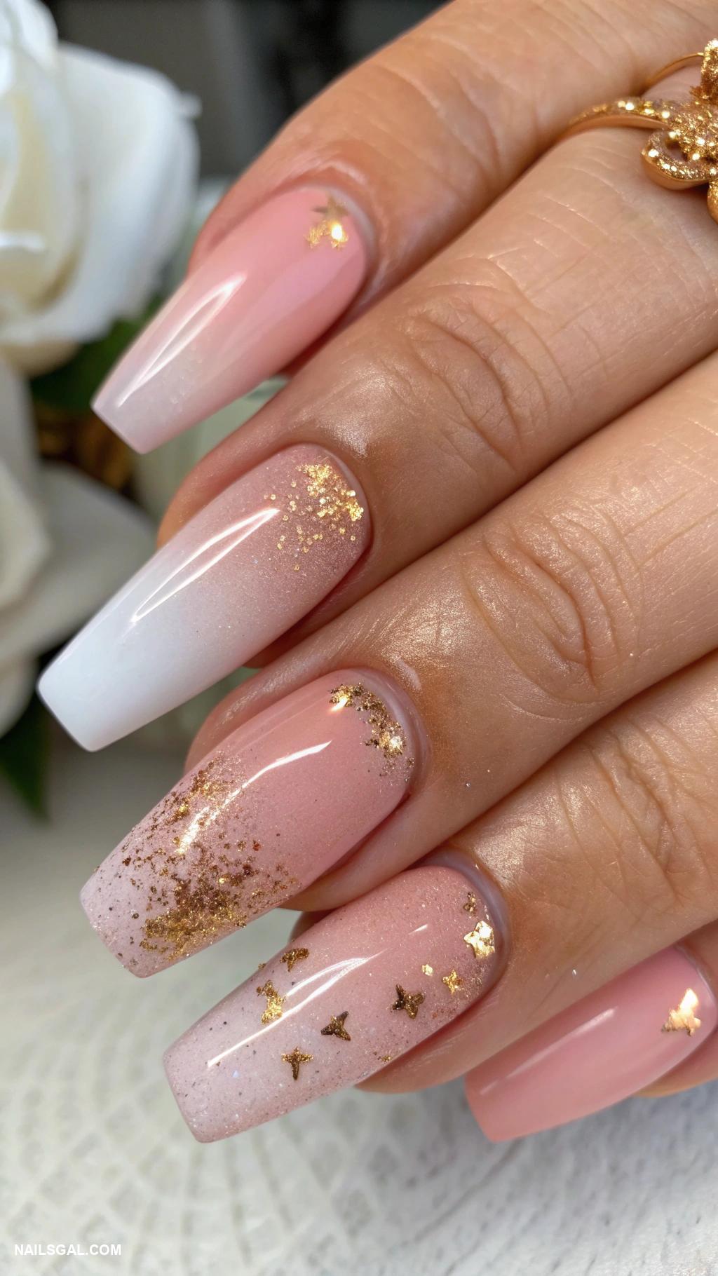 pink ombre nails Blush pink and rose gold blend
