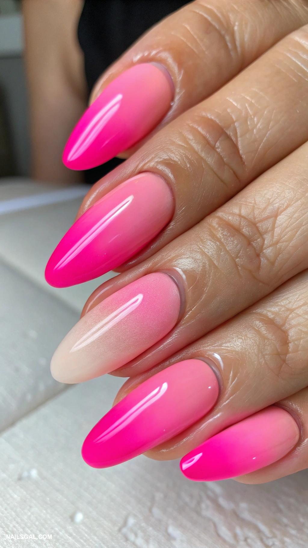 pink ombre nails Neon pink transitioning to nude