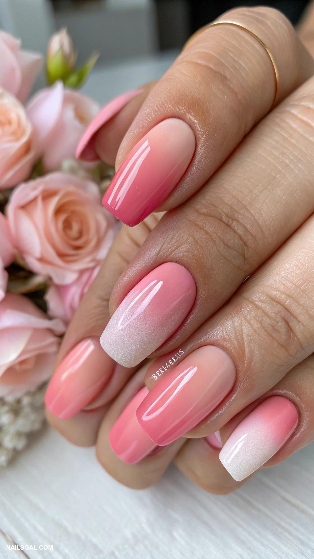 pink ombre nails Petal pink fading into peach