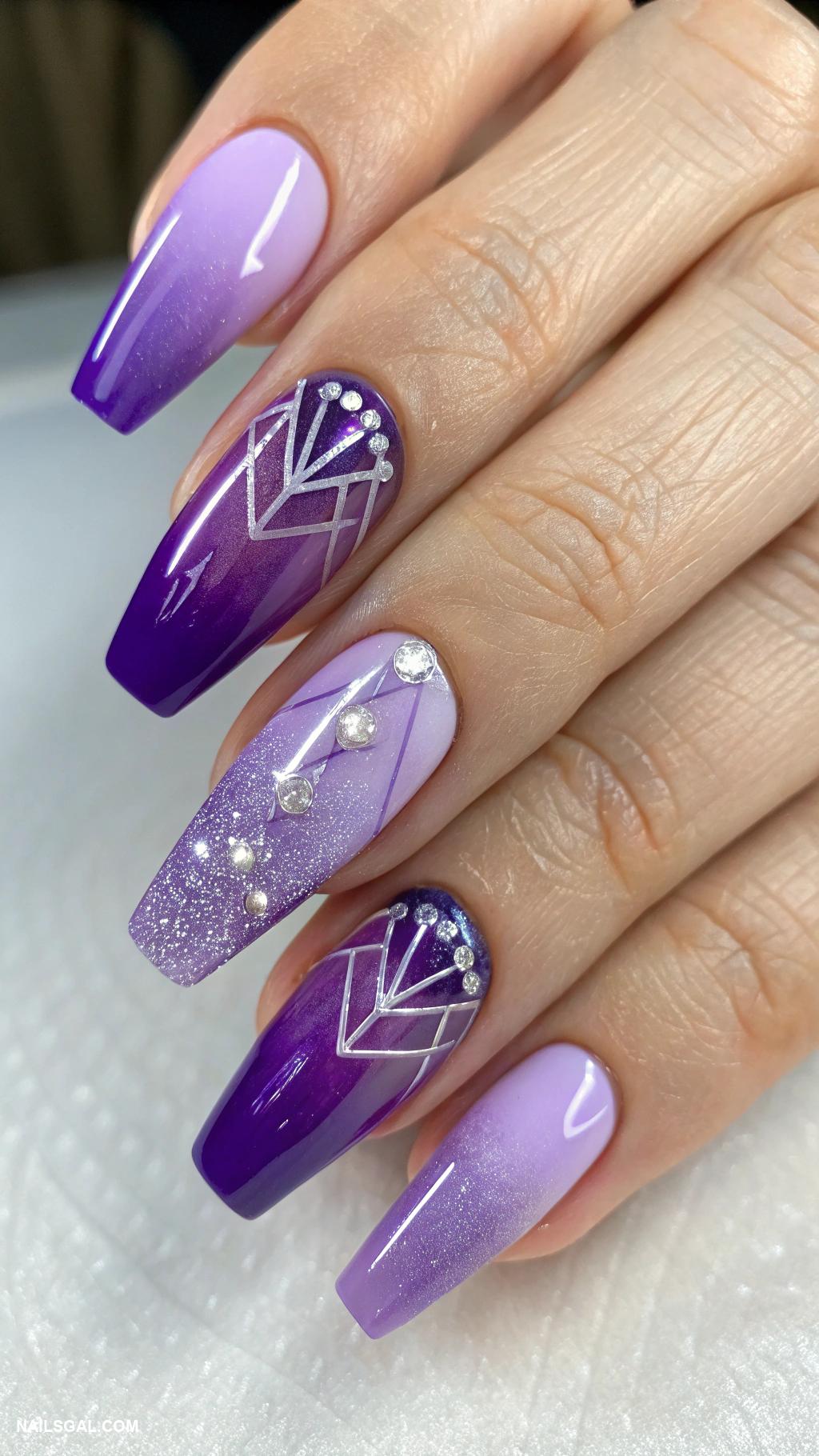 purple ombre nails Dramatic ombre with negative space accents