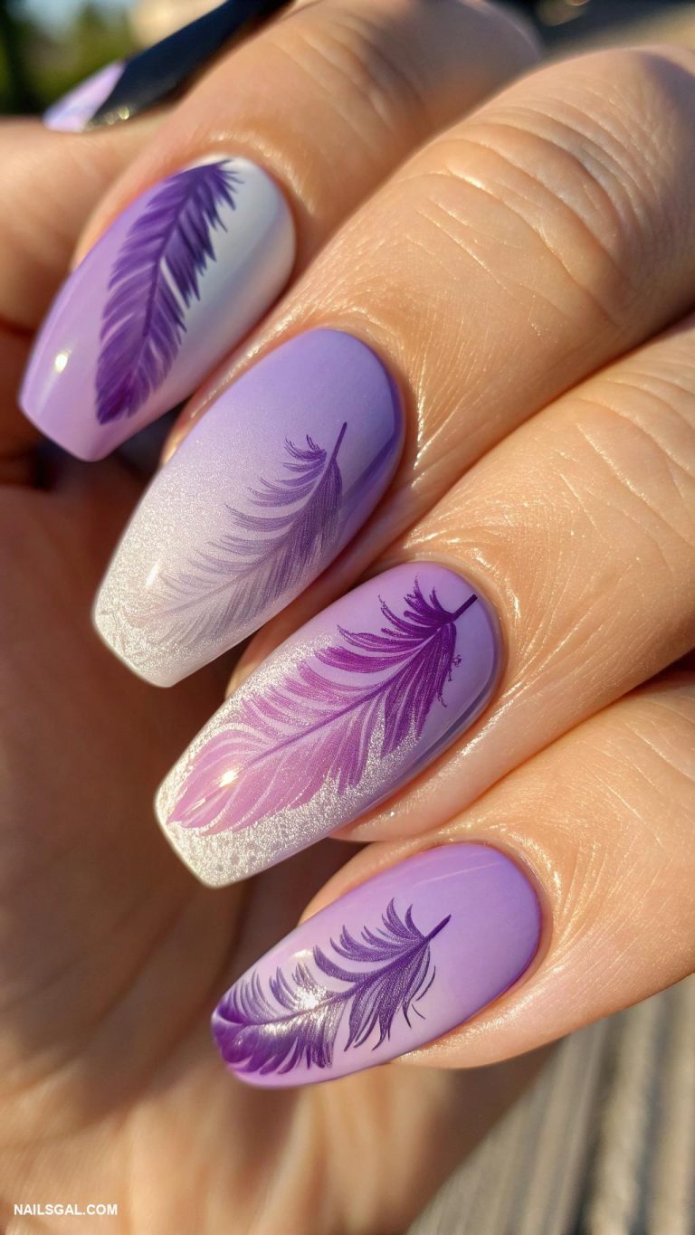 purple ombre nails Feathered brush strokes in purple hues