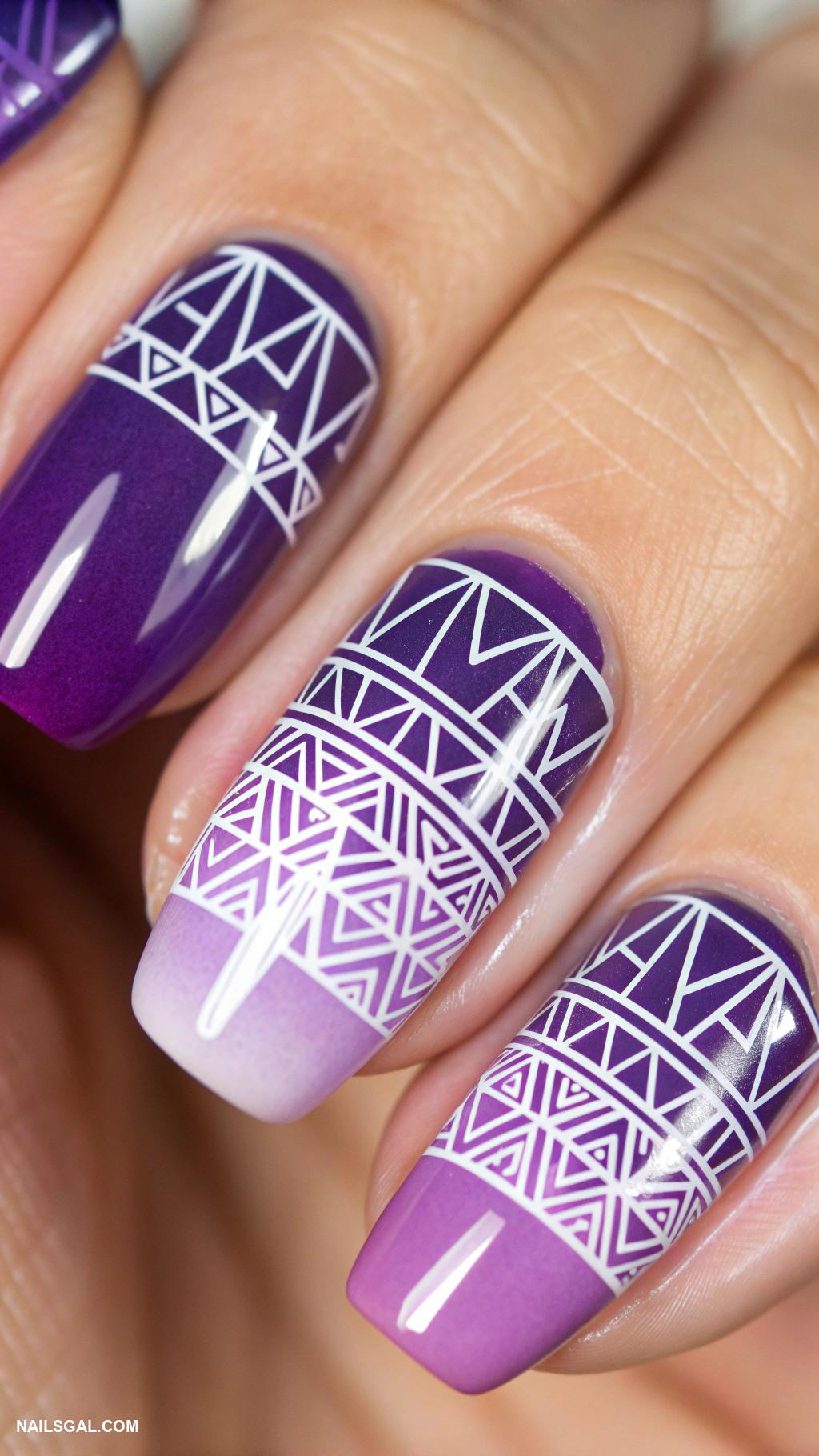 purple ombre nails Geometric patterns in purple shades