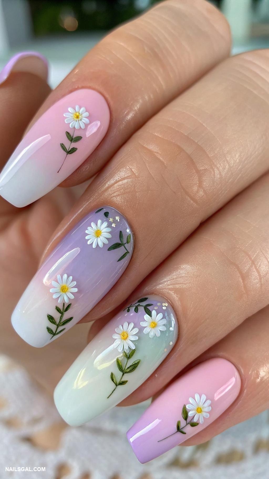 spring nail designs Pastel ombre with floral accents