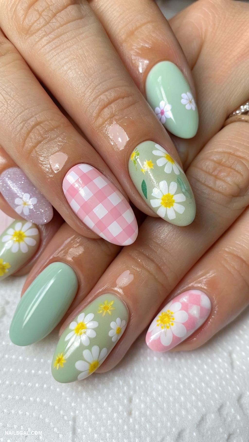 checkered nails Floral checkered mix for spring vibes