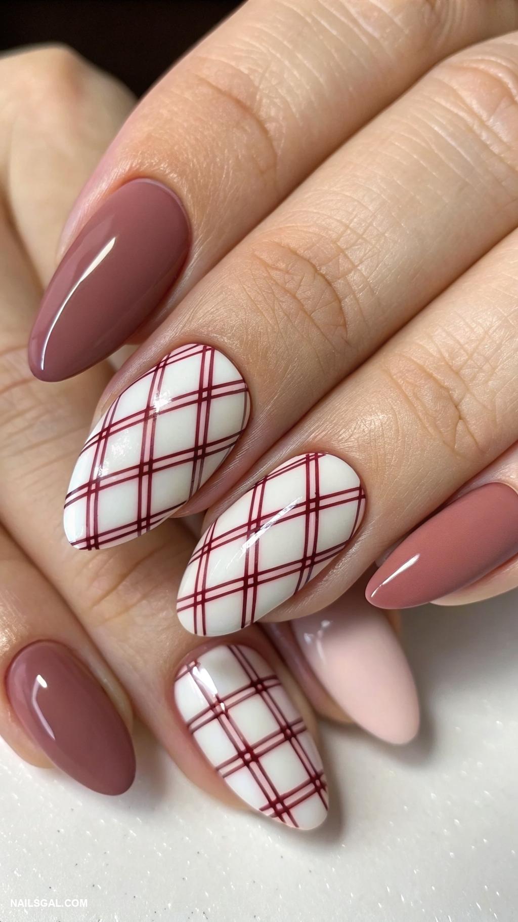 checkered nails Matte finish with glossy checkered overlays