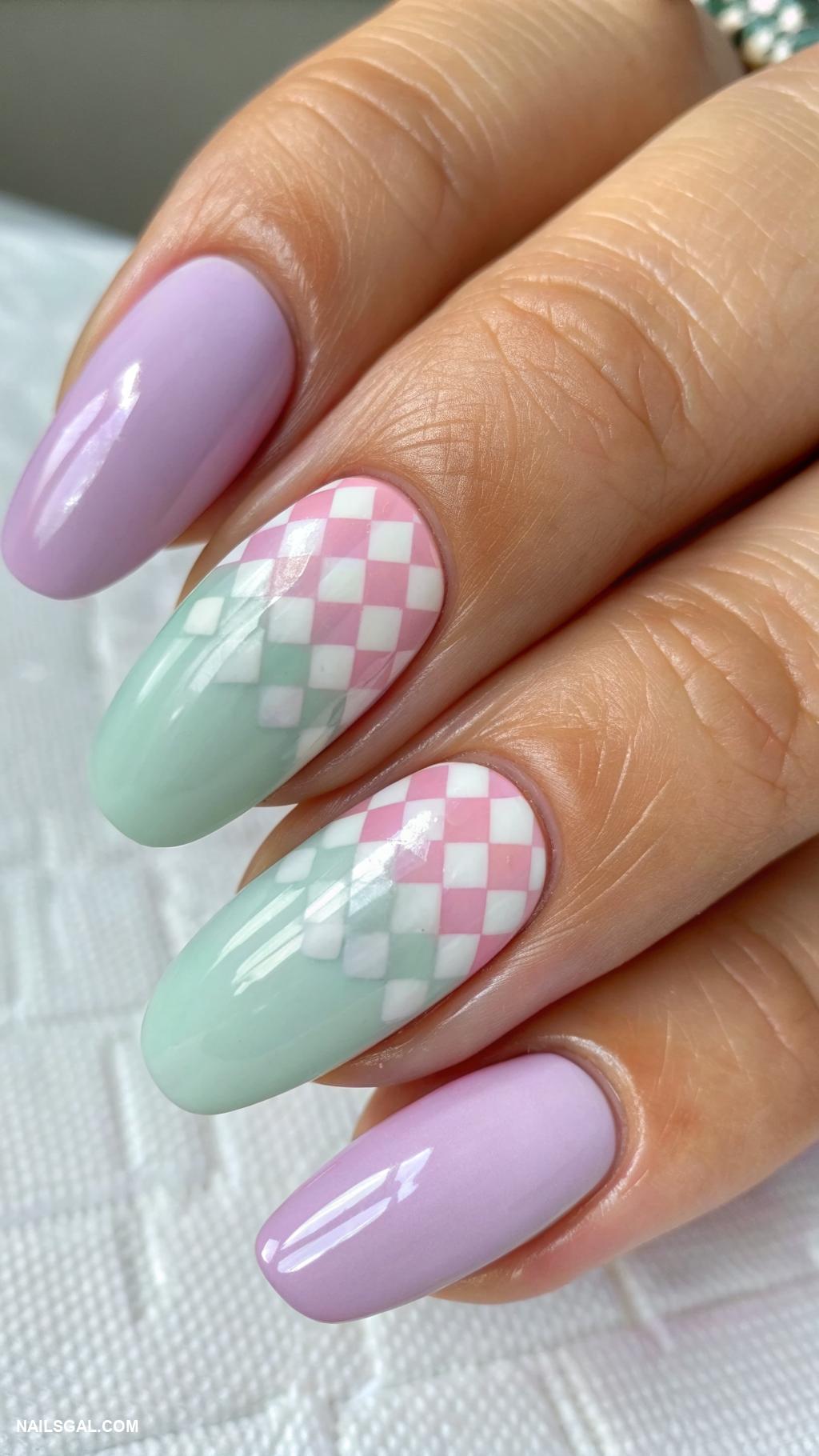 checkered nails Ombry effect with checkered squares
