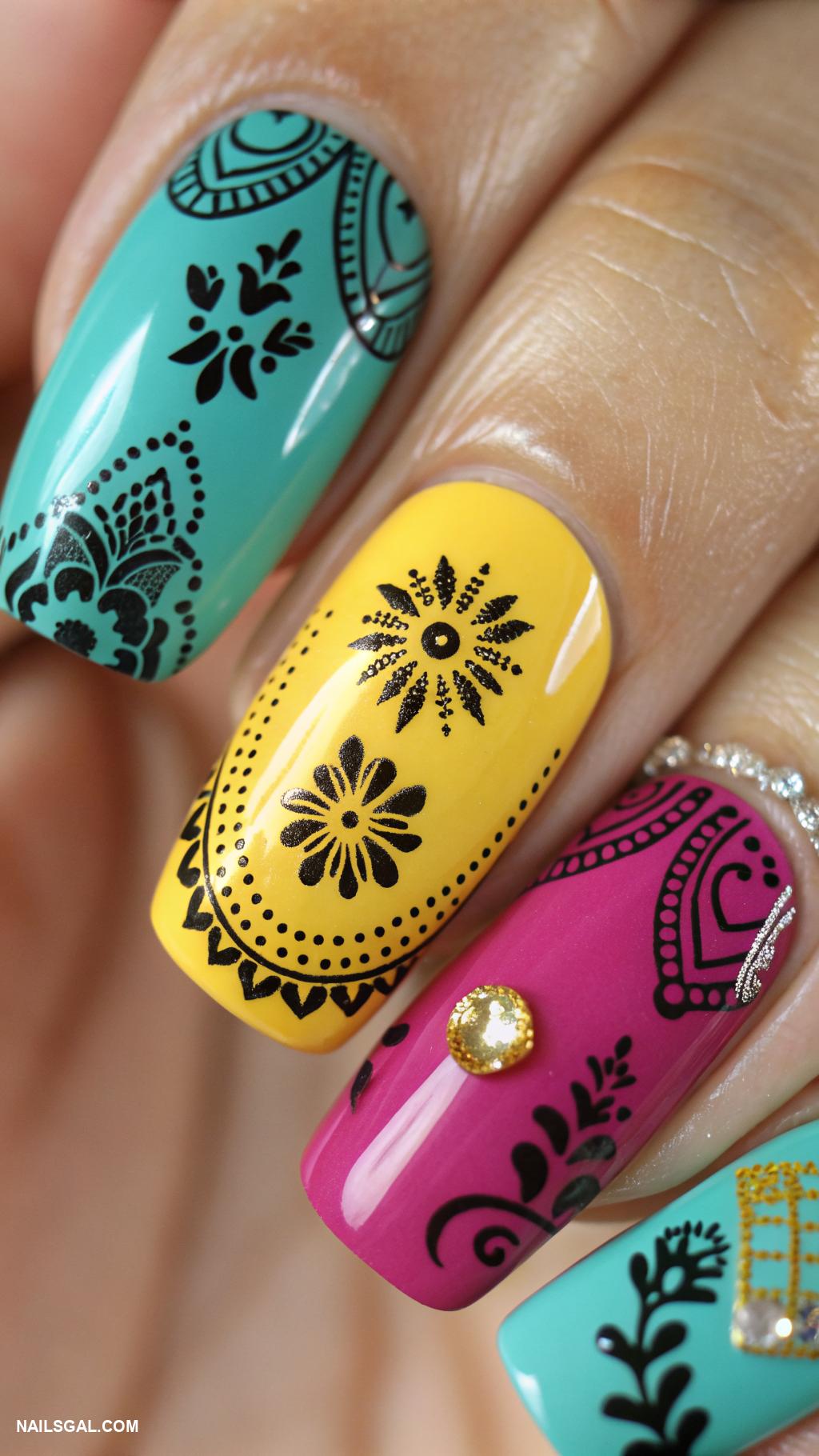 mexican nails Bright colors with traditional patterns