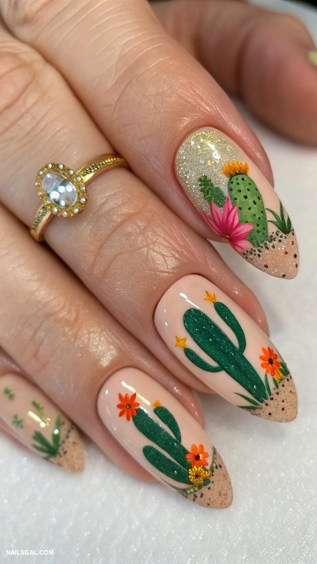 mexican nails Cactus nails with desert hues